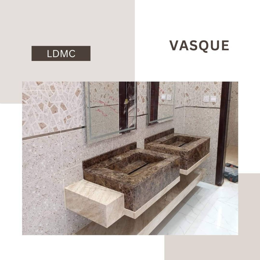 Emperado marble bathroom vasque installation by LDMC