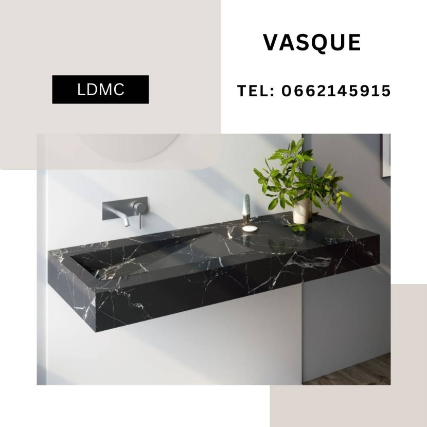 Noir Marquina black marble vanity by LDMC